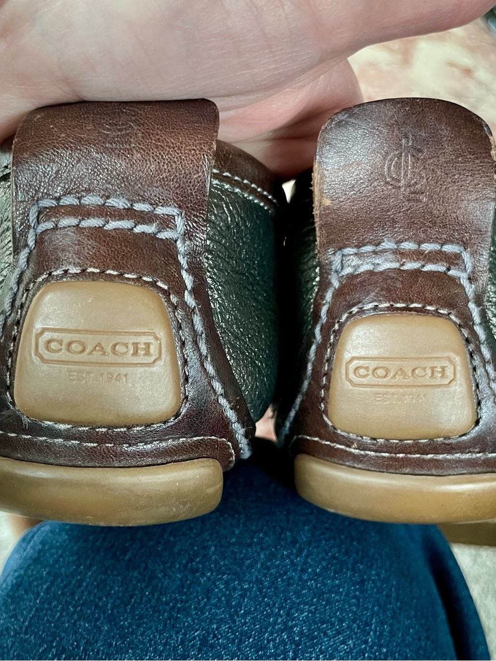 Sz 10 Coach Metallic Greenish Bronze With Brown Trim Leather Women's Loafers - Picture 6 of 12